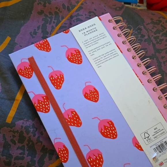 WEEKLY Spiral bound Calendar Planner Diary 2025 Strawberry Strawberries Art 🍓 - Picture 2 of 6